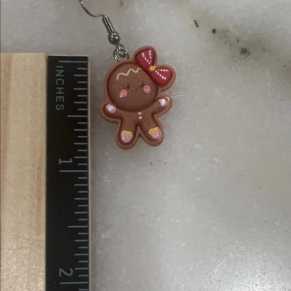 3/$30 Cute Gingerbread Earrings with Red Bow